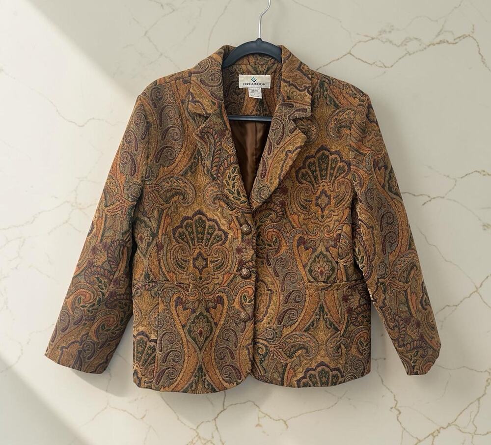 Vintage Erin London Paisley Tapestry Jacket SIZE L Cottagecore Boho Carpet Bag